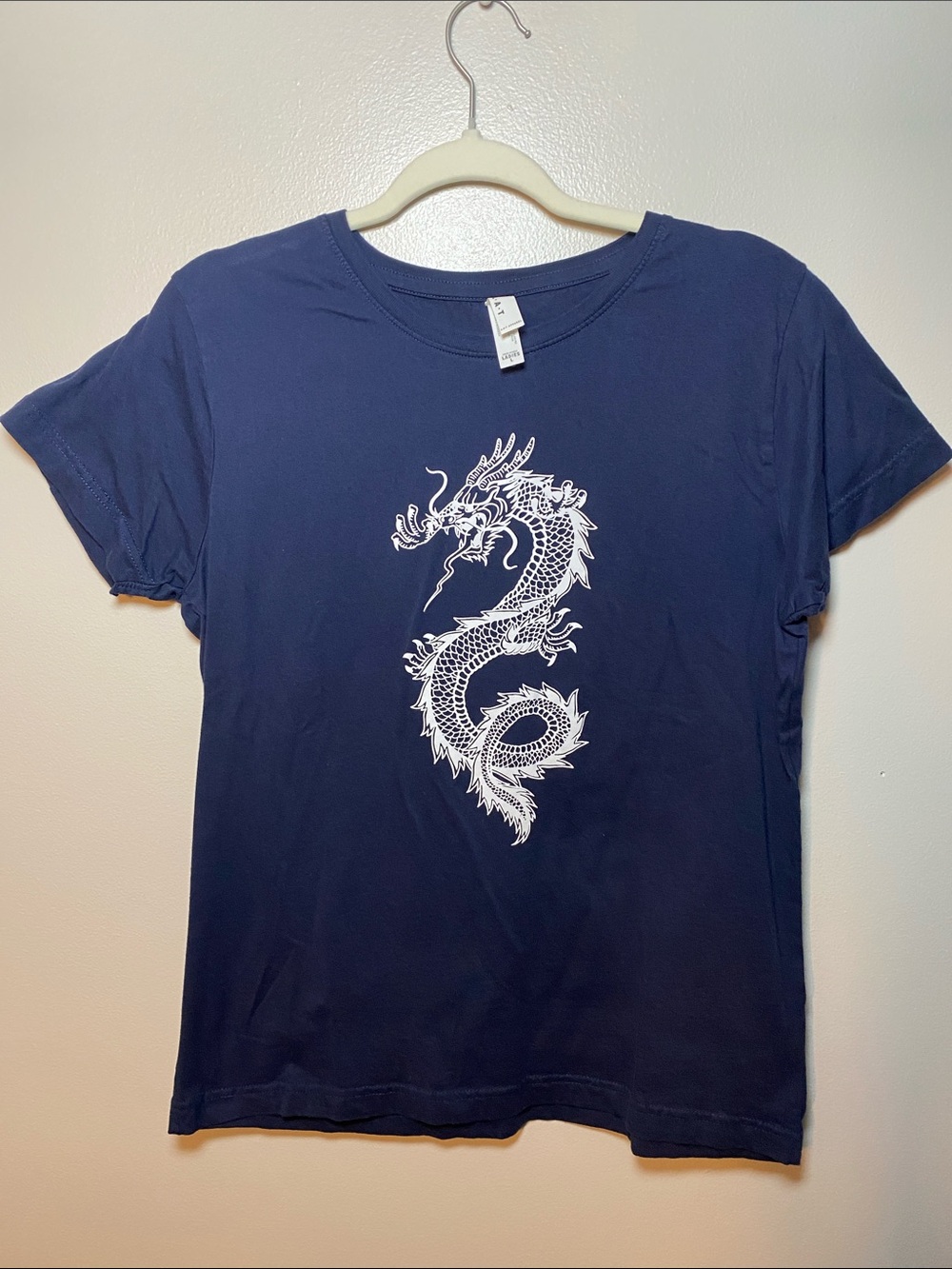 LAT Navy Blue & White Dragon Graphic Tee Large